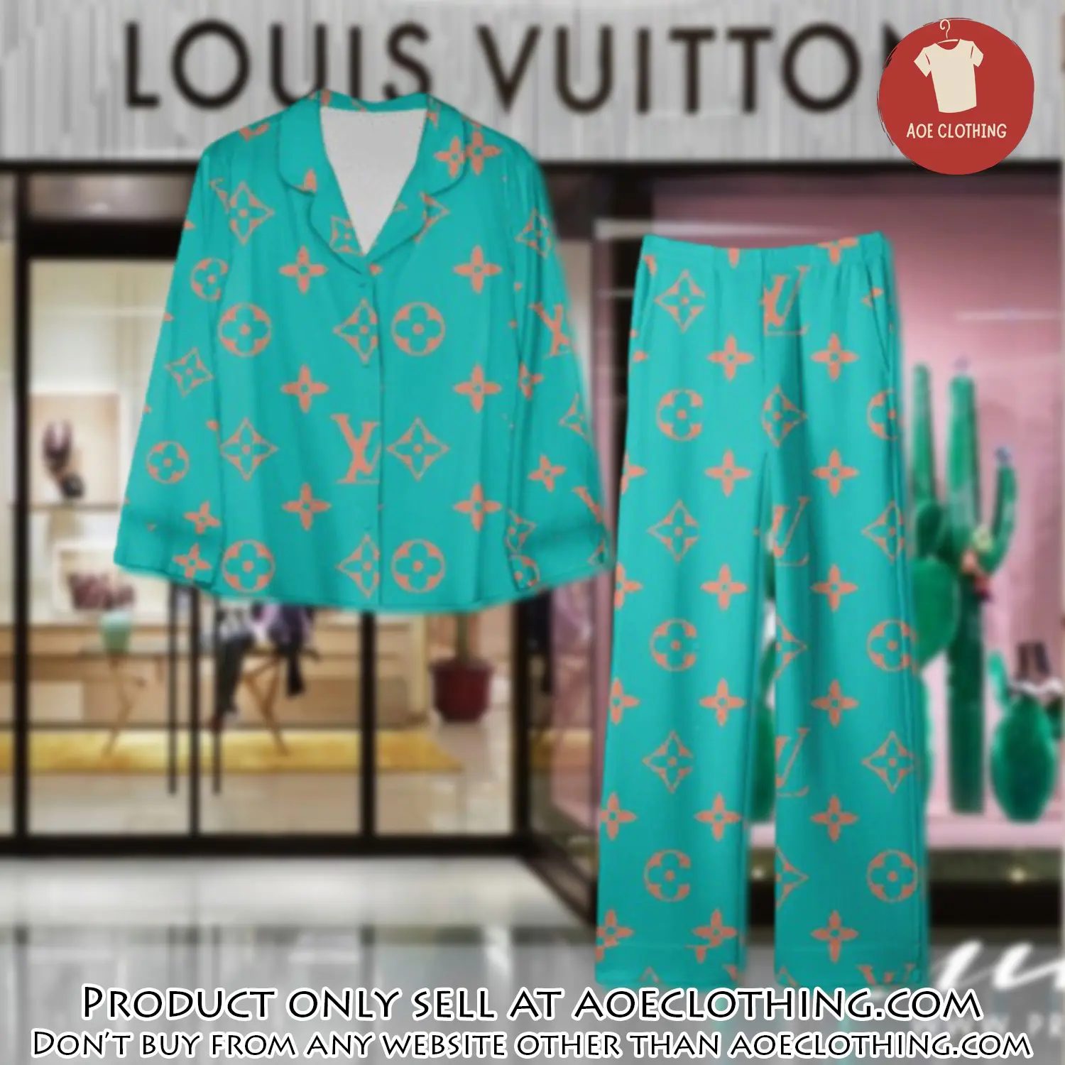 Trending luxury lv satin pajama set pjs1070 aoe2548655